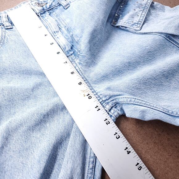 Forever 21 Premium Wide Straight Leg Cargo Jeans Sz 27 Blue Lt Wash Streetwear - Picture 6 of 12